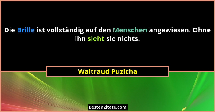 Die Brille ist vollständig auf den Menschen angewiesen. Ohne ihn sieht sie nichts.... - Waltraud Puzicha