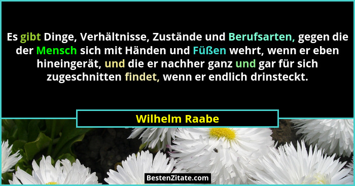 Es gibt Dinge, Verhältnisse, Zustände und Berufsarten, gegen die der Mensch sich mit Händen und Füßen wehrt, wenn er eben hineingerät,... - Wilhelm Raabe