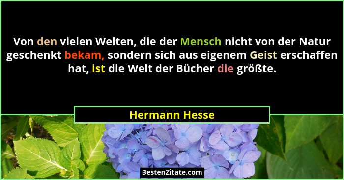 Von den vielen Welten, die der Mensch nicht von der Natur geschenkt bekam, sondern sich aus eigenem Geist erschaffen hat, ist die Welt... - Hermann Hesse