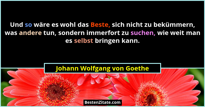 Und so wäre es wohl das Beste, sich nicht zu bekümmern, was andere tun, sondern immerfort zu suchen, wie weit man es selb... - Johann Wolfgang von Goethe