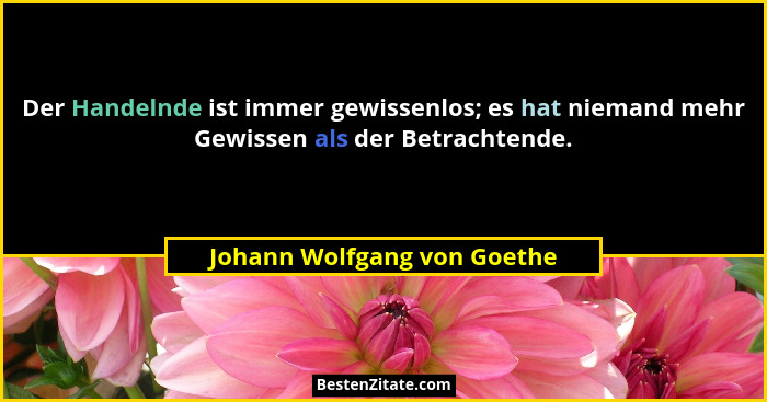 Der Handelnde ist immer gewissenlos; es hat niemand mehr Gewissen als der Betrachtende.... - Johann Wolfgang von Goethe
