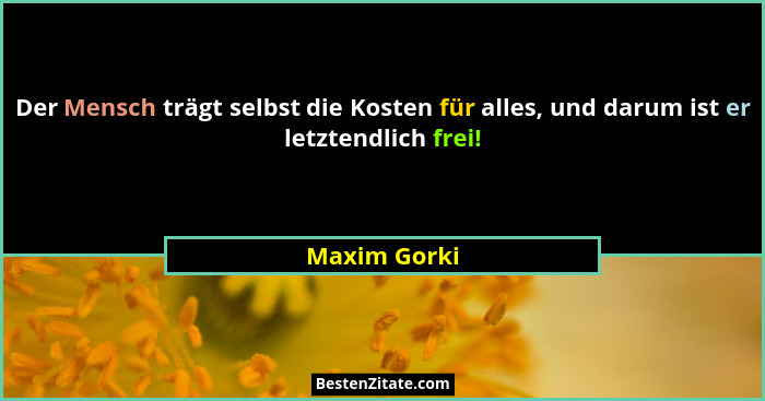Der Mensch trägt selbst die Kosten für alles, und darum ist er letztendlich frei!... - Maxim Gorki