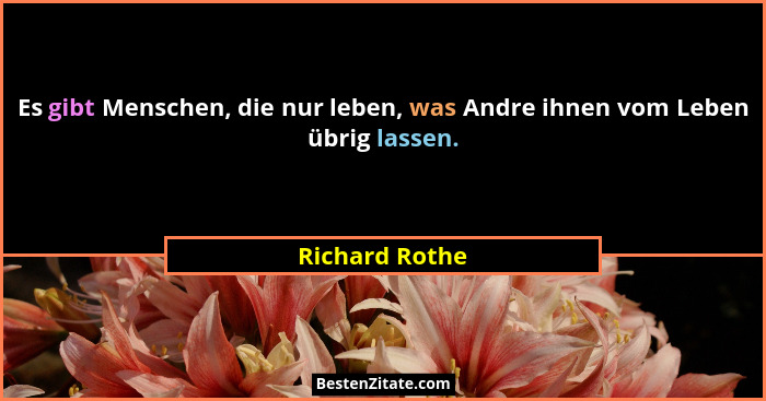 Es gibt Menschen, die nur leben, was Andre ihnen vom Leben übrig lassen.... - Richard Rothe