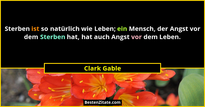 Sterben ist so natürlich wie Leben; ein Mensch, der Angst vor dem Sterben hat, hat auch Angst vor dem Leben.... - Clark Gable