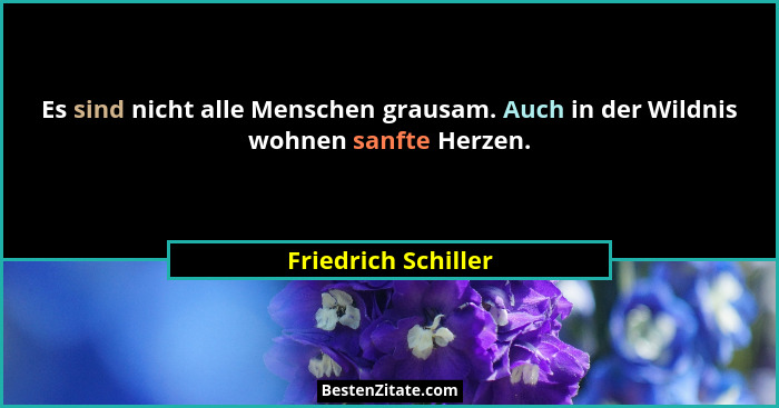 Es sind nicht alle Menschen grausam. Auch in der Wildnis wohnen sanfte Herzen.... - Friedrich Schiller