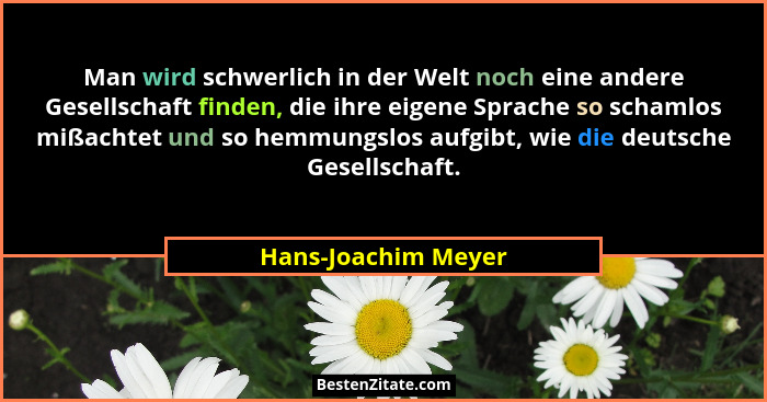 Man wird schwerlich in der Welt noch eine andere Gesellschaft finden, die ihre eigene Sprache so schamlos mißachtet und so hemmun... - Hans-Joachim Meyer