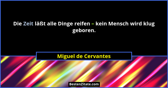 Die Zeit läßt alle Dinge reifen – kein Mensch wird klug geboren.... - Miguel de Cervantes