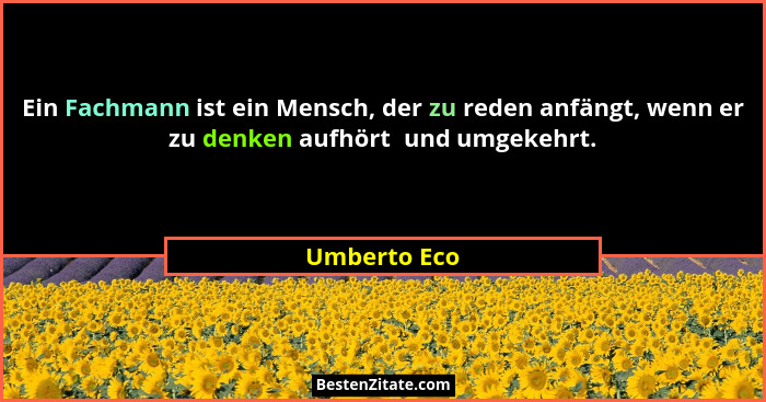 Ein Fachmann ist ein Mensch, der zu reden anfängt, wenn er zu denken aufhört  und umgekehrt.... - Umberto Eco