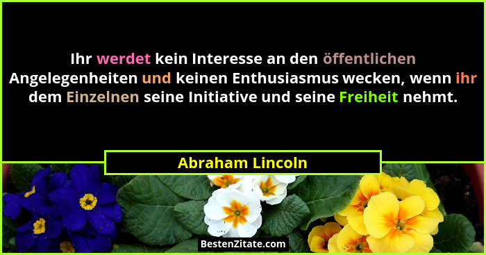 Ihr werdet kein Interesse an den öffentlichen Angelegenheiten und keinen Enthusiasmus wecken, wenn ihr dem Einzelnen seine Initiativ... - Abraham Lincoln