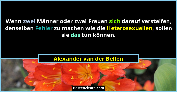 Wenn zwei Männer oder zwei Frauen sich darauf versteifen, denselben Fehler zu machen wie die Heterosexuellen, sollen sie da... - Alexander van der Bellen