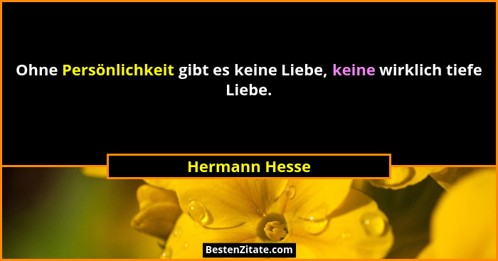 Ohne Persönlichkeit gibt es keine Liebe, keine wirklich tiefe Liebe.... - Hermann Hesse