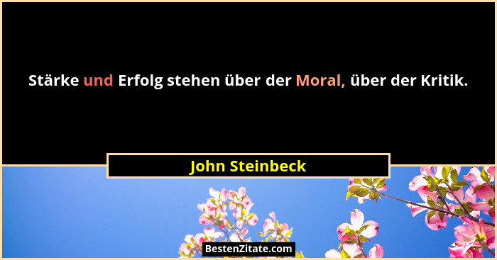 Stärke und Erfolg stehen über der Moral, über der Kritik.... - John Steinbeck