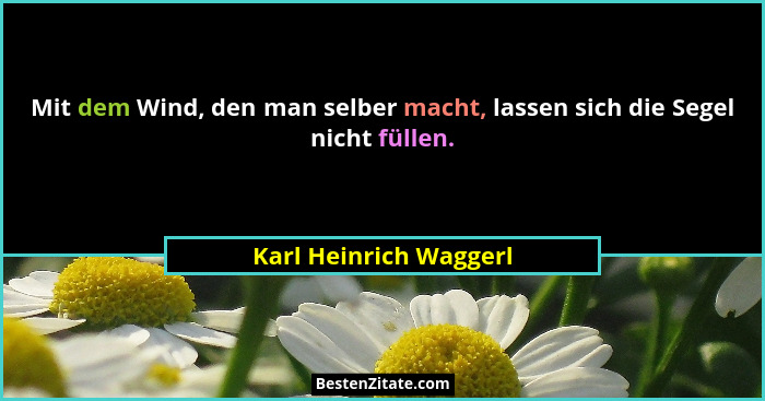 Mit dem Wind, den man selber macht, lassen sich die Segel nicht füllen.... - Karl Heinrich Waggerl