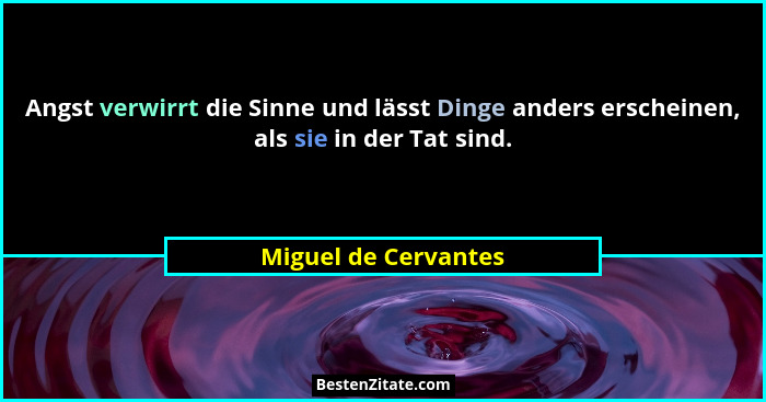 Angst verwirrt die Sinne und lässt Dinge anders erscheinen, als sie in der Tat sind.... - Miguel de Cervantes