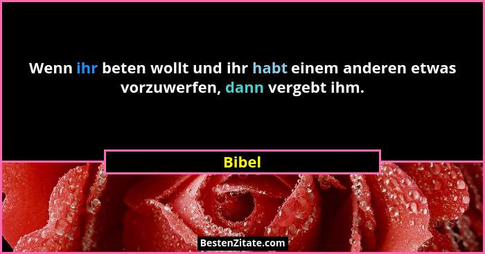 Wenn ihr beten wollt und ihr habt einem anderen etwas vorzuwerfen, dann vergebt ihm.... - Bibel