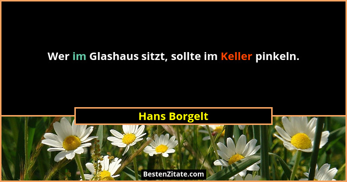 Wer im Glashaus sitzt, sollte im Keller pinkeln.... - Hans Borgelt