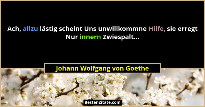 Ach, allzu lästig scheint Uns unwillkommne Hilfe, sie erregt Nur innern Zwiespalt...... - Johann Wolfgang von Goethe