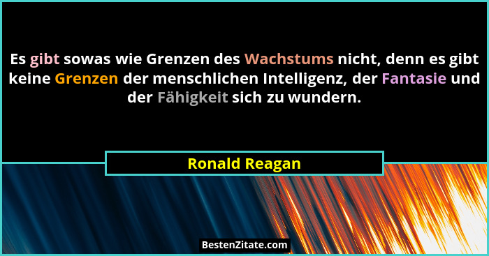 Es gibt sowas wie Grenzen des Wachstums nicht, denn es gibt keine Grenzen der menschlichen Intelligenz, der Fantasie und der Fähigkeit... - Ronald Reagan