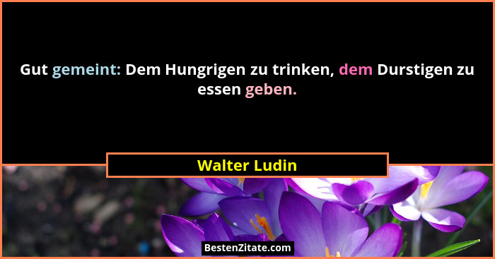 Gut gemeint: Dem Hungrigen zu trinken, dem Durstigen zu essen geben.... - Walter Ludin