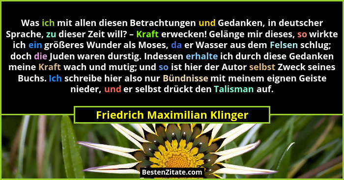 Was ich mit allen diesen Betrachtungen und Gedanken, in deutscher Sprache, zu dieser Zeit will? – Kraft erwecken! Gelän... - Friedrich Maximilian Klinger