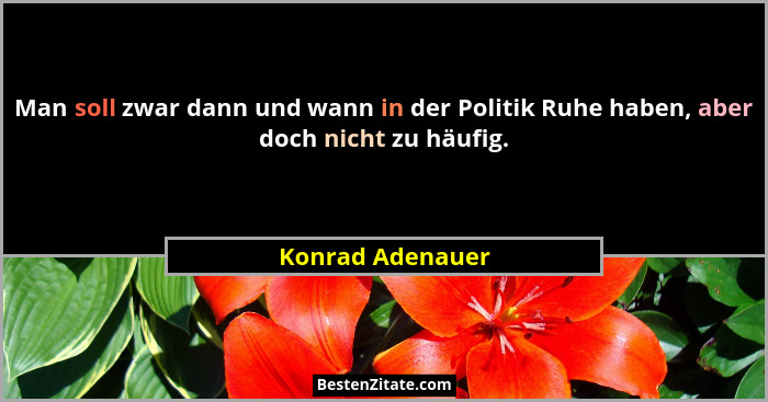 Man soll zwar dann und wann in der Politik Ruhe haben, aber doch nicht zu häufig.... - Konrad Adenauer