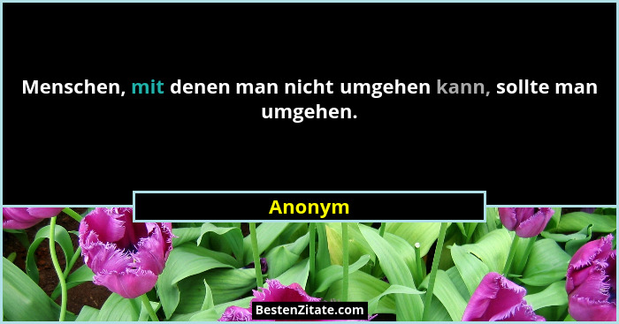 Menschen, mit denen man nicht umgehen kann, sollte man umgehen.... - Anonym