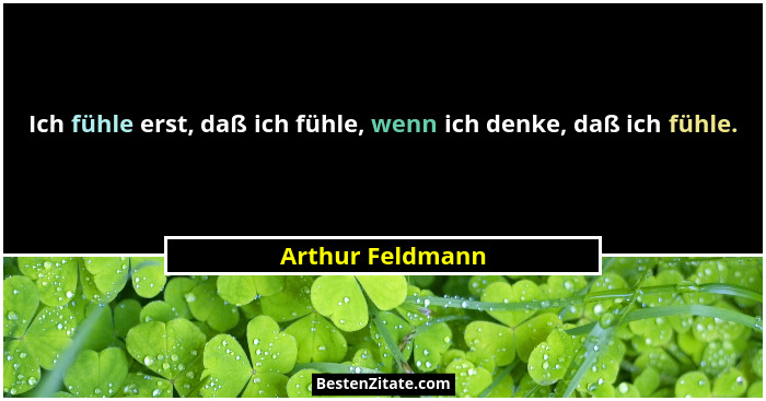 Ich fühle erst, daß ich fühle, wenn ich denke, daß ich fühle.... - Arthur Feldmann