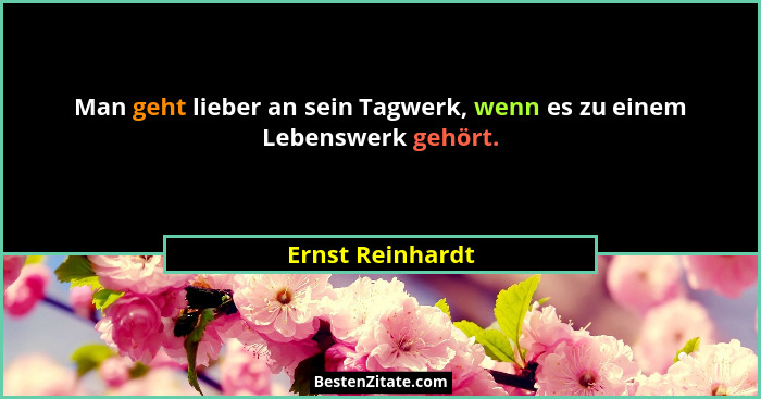 Man geht lieber an sein Tagwerk, wenn es zu einem Lebenswerk gehört.... - Ernst Reinhardt