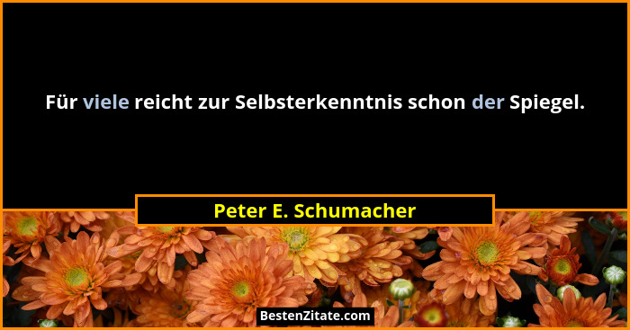 Für viele reicht zur Selbsterkenntnis schon der Spiegel.... - Peter E. Schumacher