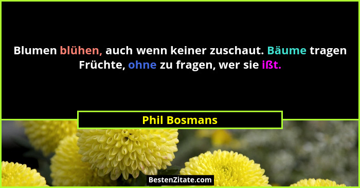Blumen blühen, auch wenn keiner zuschaut. Bäume tragen Früchte, ohne zu fragen, wer sie ißt.... - Phil Bosmans