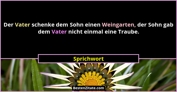 Der Vater schenke dem Sohn einen Weingarten, der Sohn gab dem Vater nicht einmal eine Traube.... - Sprichwort