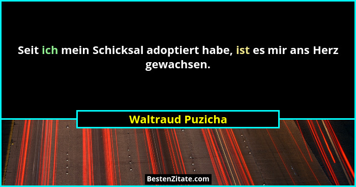 Seit ich mein Schicksal adoptiert habe, ist es mir ans Herz gewachsen.... - Waltraud Puzicha