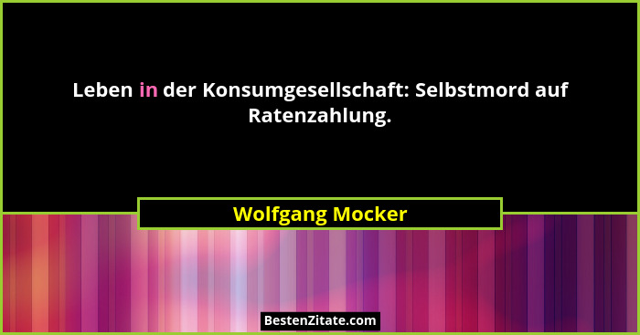 Leben in der Konsumgesellschaft: Selbstmord auf Ratenzahlung.... - Wolfgang Mocker