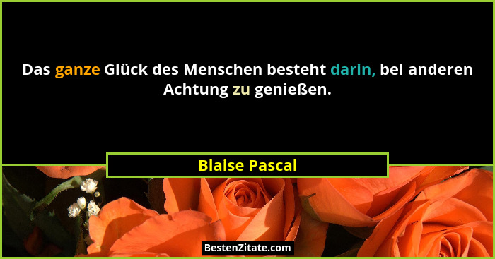 Das ganze Glück des Menschen besteht darin, bei anderen Achtung zu genießen.... - Blaise Pascal