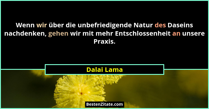 Wenn wir über die unbefriedigende Natur des Daseins nachdenken, gehen wir mit mehr Entschlossenheit an unsere Praxis.... - Dalai Lama