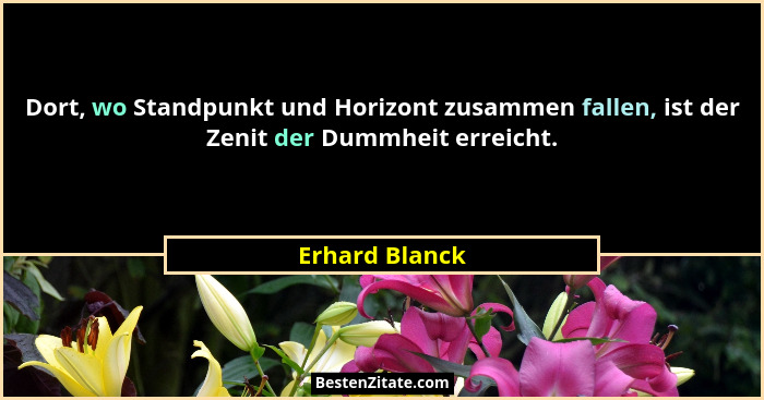 Dort, wo Standpunkt und Horizont zusammen fallen, ist der Zenit der Dummheit erreicht.... - Erhard Blanck