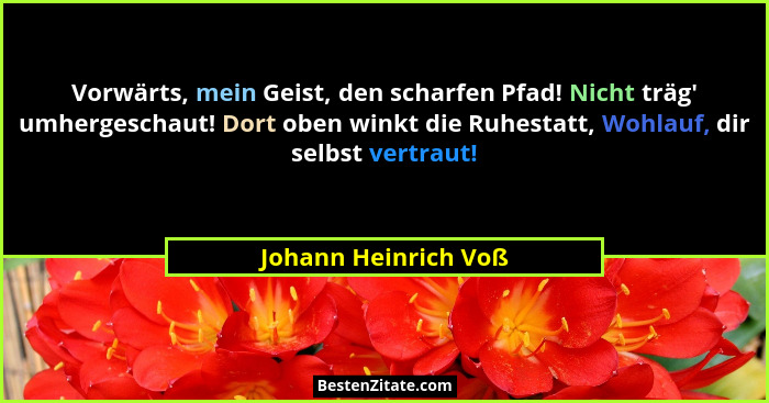 Vorwärts, mein Geist, den scharfen Pfad! Nicht träg' umhergeschaut! Dort oben winkt die Ruhestatt, Wohlauf, dir selbst vertr... - Johann Heinrich Voß