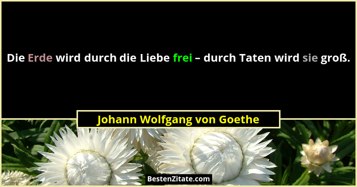 Die Erde wird durch die Liebe frei – durch Taten wird sie groß.... - Johann Wolfgang von Goethe