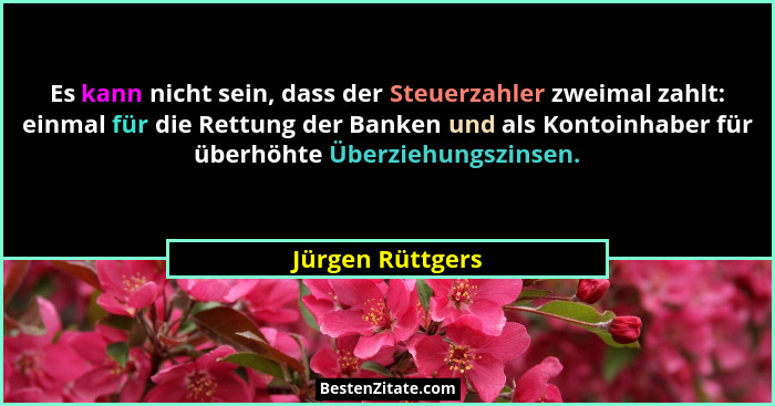 Es kann nicht sein, dass der Steuerzahler zweimal zahlt: einmal für die Rettung der Banken und als Kontoinhaber für überhöhte Überzi... - Jürgen Rüttgers
