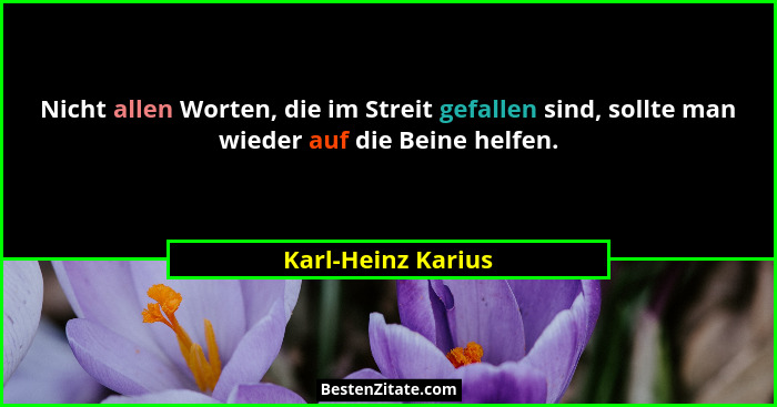 Nicht allen Worten, die im Streit gefallen sind, sollte man wieder auf die Beine helfen.... - Karl-Heinz Karius