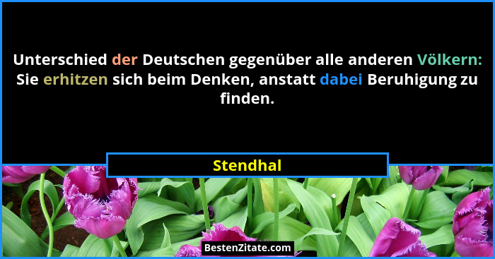Unterschied der Deutschen gegenüber alle anderen Völkern: Sie erhitzen sich beim Denken, anstatt dabei Beruhigung zu finden.... - Stendhal