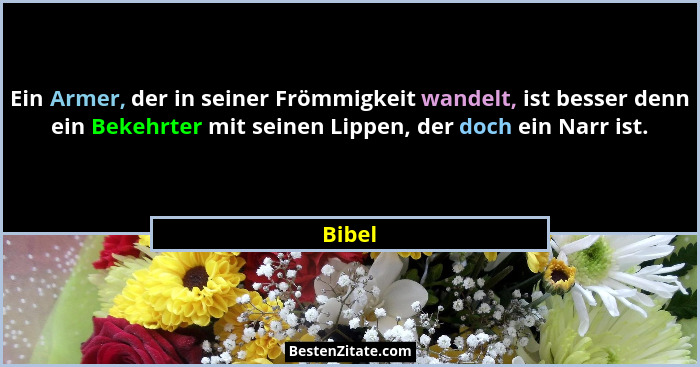 Ein Armer, der in seiner Frömmigkeit wandelt, ist besser denn ein Bekehrter mit seinen Lippen, der doch ein Narr ist.... - Bibel