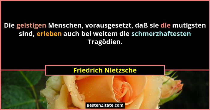 Die geistigen Menschen, vorausgesetzt, daß sie die mutigsten sind, erleben auch bei weitem die schmerzhaftesten Tragödien.... - Friedrich Nietzsche