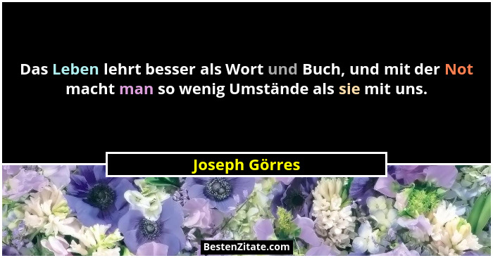 Das Leben lehrt besser als Wort und Buch, und mit der Not macht man so wenig Umstände als sie mit uns.... - Joseph Görres