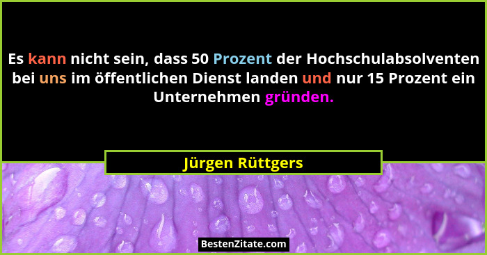 Es kann nicht sein, dass 50 Prozent der Hochschulabsolventen bei uns im öffentlichen Dienst landen und nur 15 Prozent ein Unternehme... - Jürgen Rüttgers