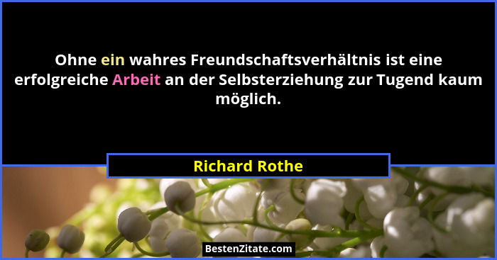 Ohne ein wahres Freundschaftsverhältnis ist eine erfolgreiche Arbeit an der Selbsterziehung zur Tugend kaum möglich.... - Richard Rothe