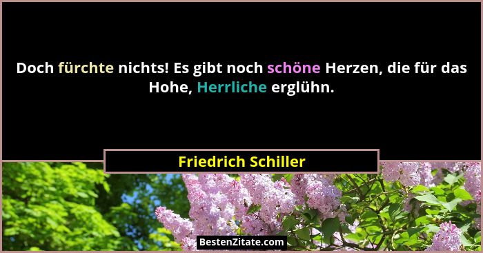 Doch fürchte nichts! Es gibt noch schöne Herzen, die für das Hohe, Herrliche erglühn.... - Friedrich Schiller