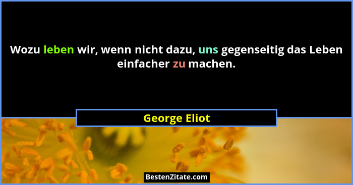 Wozu leben wir, wenn nicht dazu, uns gegenseitig das Leben einfacher zu machen.... - George Eliot