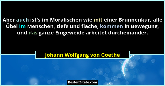 Aber auch ist's im Moralischen wie mit einer Brunnenkur, alle Übel im Menschen, tiefe und flache, kommen in Bewegung,... - Johann Wolfgang von Goethe