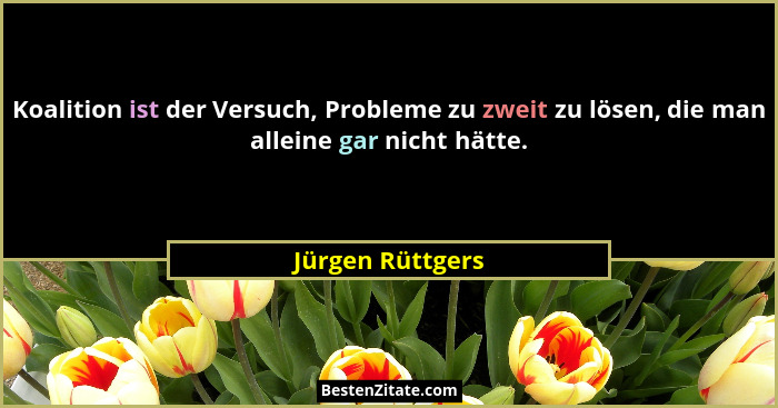 Koalition ist der Versuch, Probleme zu zweit zu lösen, die man alleine gar nicht hätte.... - Jürgen Rüttgers